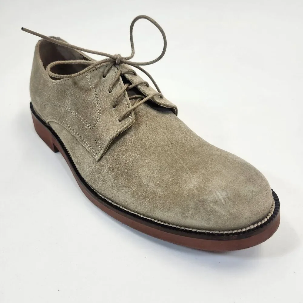 Bostonian Mens 10M Beige Suede Derby Shoes Plain Toe Leather LaceUp Oxford Dress